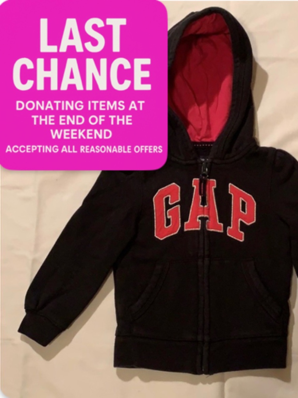 Baby GAP Zippered Hooded Sweatshirt 2T Girl pink